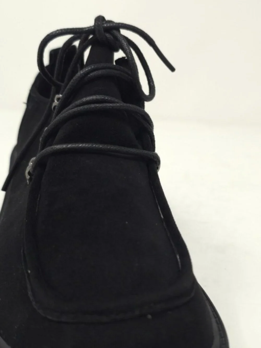 Black Faux Suede Chunky Platform Oxford Casual Lace Up Lug Sole
